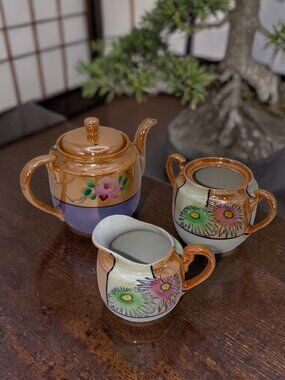Vintage Japanese Lusterware Tea Set – Teapot, Sugar Bowl & Creamer Takito Era
